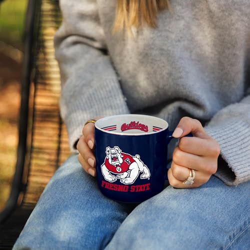 Image of Logo Brands NCAA Fresno State Bulldogs 15 oz Stripe Coffee Mug - Vintage Team Logo, Inside Print & Stripes, Microwave & Dishwasher Safe- Great Gift For Fans & Alumni