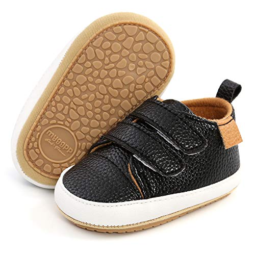 Image of SOFMUO Baby Boys Girls High Top Ankle PU Leather Sneakers Soft Rubber Sole Infant Moccasins Newborn Oxford Loafers Anti-Slip Toddler Wedding Uniform Dress Shoes