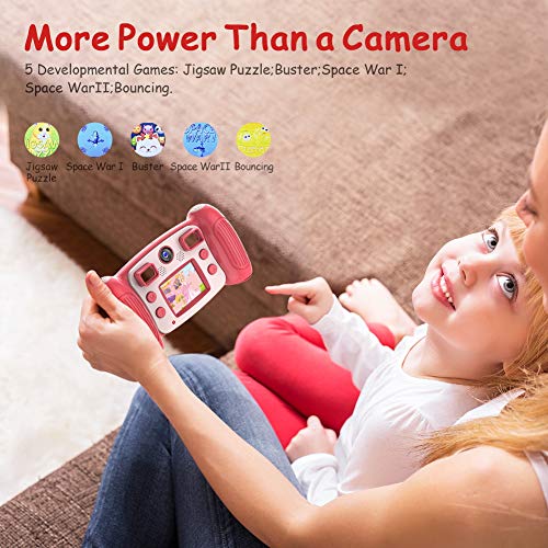 Victure Kids Camera Digital Rechargeable Selfie Action Camera 1080P HD 12MP with 2 Inch LCD Display and Shockproof Handles for Girls Boys Toys Gifts