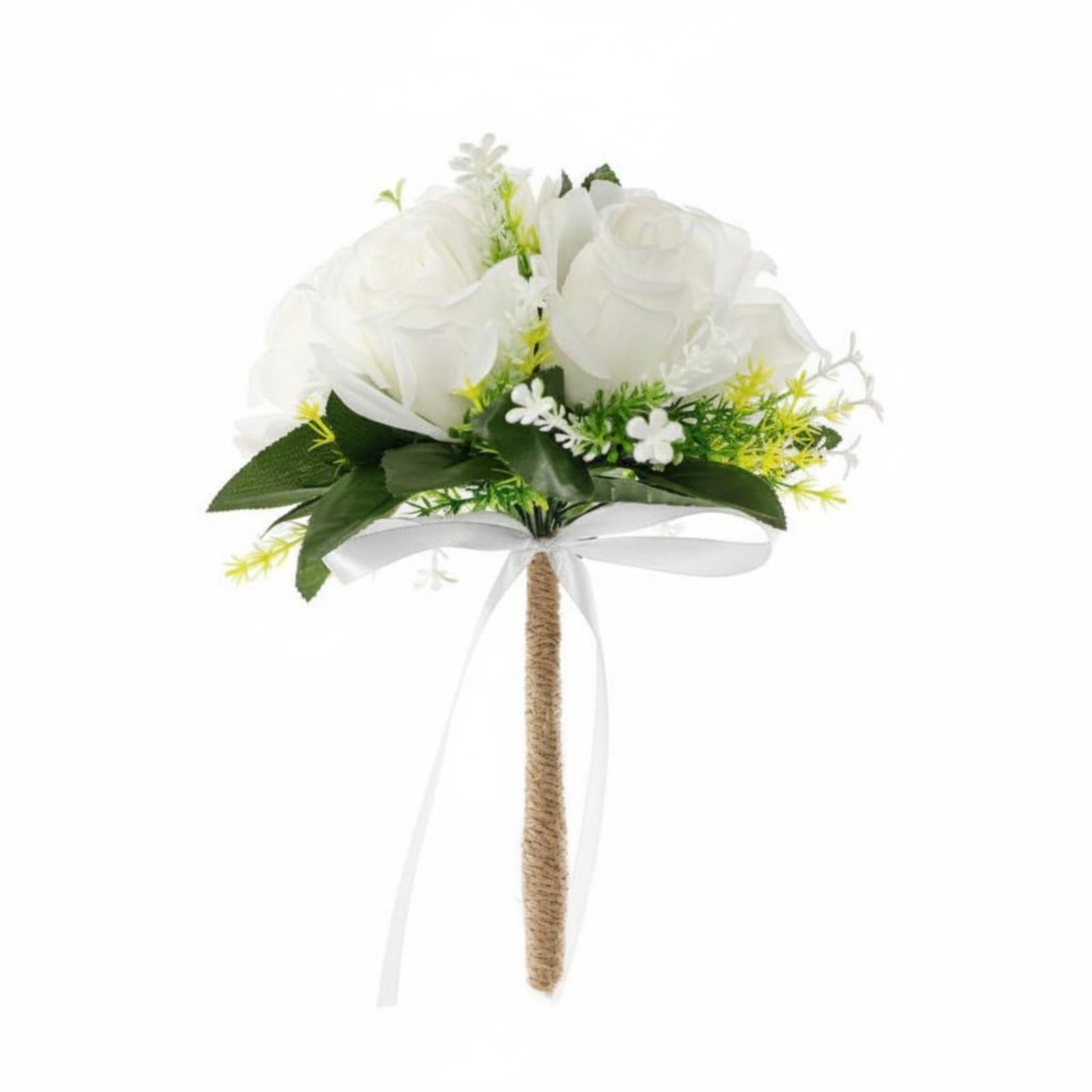 Rope Handle Floral Arrangement Ribbon Bow Rustic Wedding Floral Arrangement Easy to Hold for Bridesmaids, Brides, White-image-15