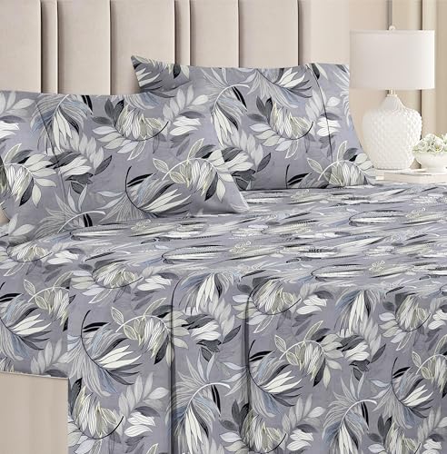Image of HOMEKART Prime Collection Microfiber bedsheet for Double Bed with 2 Pillow Covers Breathable | Wrinklefree and Soft Touch 164 TC Pattren Floral Color - Silver and White