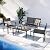 Shintenchi 4 Pieces Patio Furniture Set All Weather Textile Fabric Outdoor Conversation Set, with Glass Coffee Table, Loveseat, 2 Single Chairs for Home, Garden, Lawn, Porch?Black?