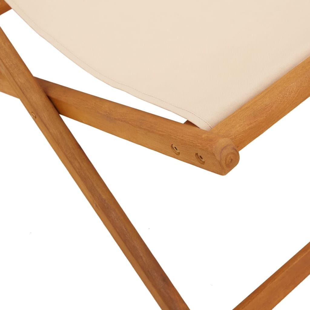 vidaXL Chaise Pliable de Plage Beige Bois Massif d'eucalyptus et Tissu, Chaise Longue, Chaise d'extérieur, siège d'extérieur, Chaise de Camping