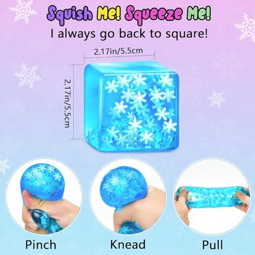 Squishy Fidget Toys Stress Cube - Squeeze Toys Stress Balls for Adults Slow Rising Squishies Glow in The Dark Snowflakes Sugar Sensory Toys for Kids with Autism Fidgets for Classroom Prize Toys - 1