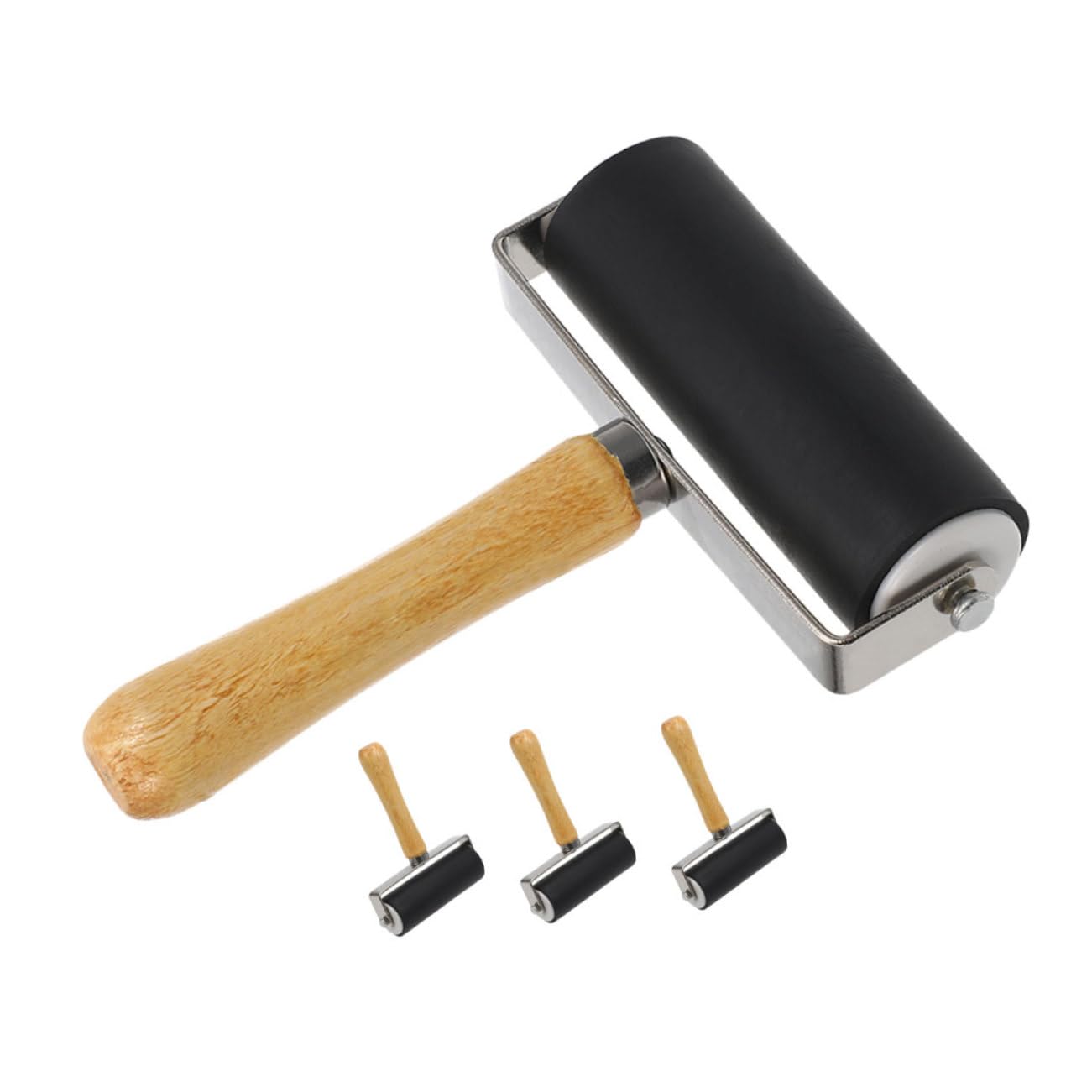 PLAFOPE 4 Stück Schwarze Druckwalze mit Holzgriff und Kunststoffrolle 10cm