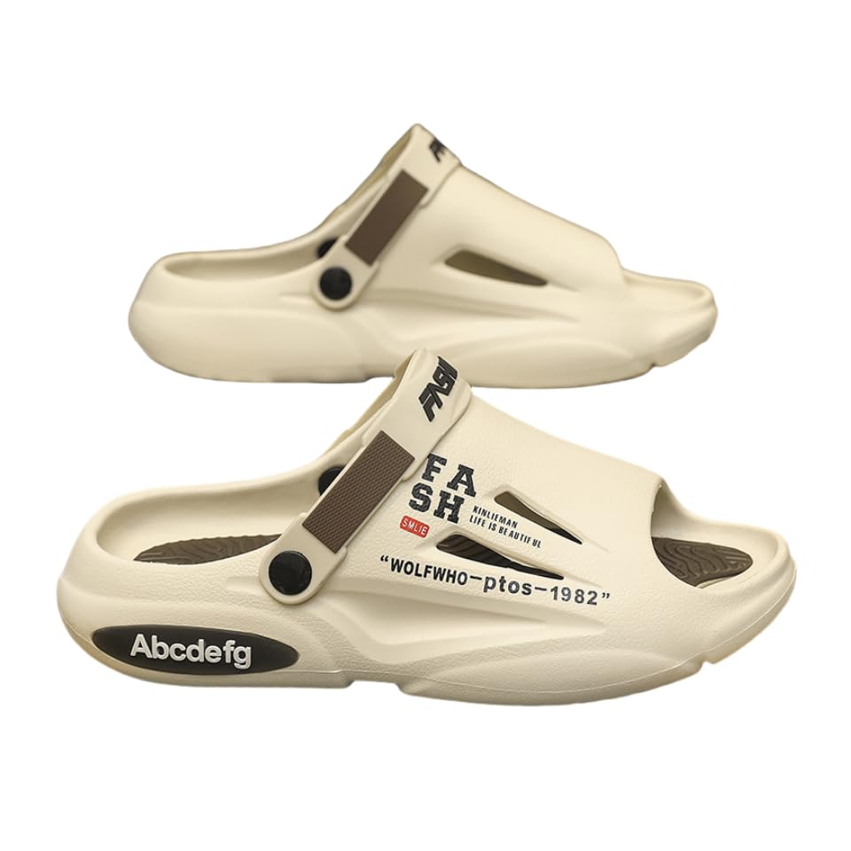 Men's Alphabet Print EVA Slides, Non Slip Quick-Drying Open Toe Slippers for Indoor Walking and Bathroom Shower, Men's Beach Slides