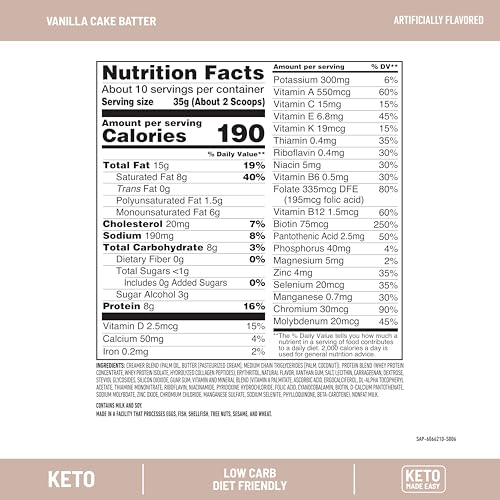 Image of SlimFast Keto Meal Replacement Powder, Vanilla Cake Batter, 10 Servings