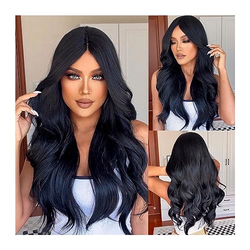 Perruque de partie centrale noire et brune pour femmes | Cheveux synthétiques bouclés