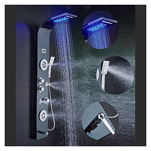 Shower Panel Tower Brushed Led Light Waterfall Rainfull Shower Panel Spa Sprayer Jets 3 Handles Shower Column Faucet Tower Hand Shower Tub Spout Led Shower Column Stainless Steel Brushed ( Color : Bru #TOP1