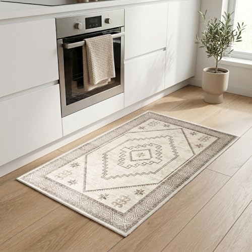 Image of Aspire Homeware Rugs for Bedroom Living Room - Traditional Area Rugs 60x110 cm Radiant Cashmere Style Soft Short Pile Vintage Rug - Carpet for Dining Room Easy To Clean