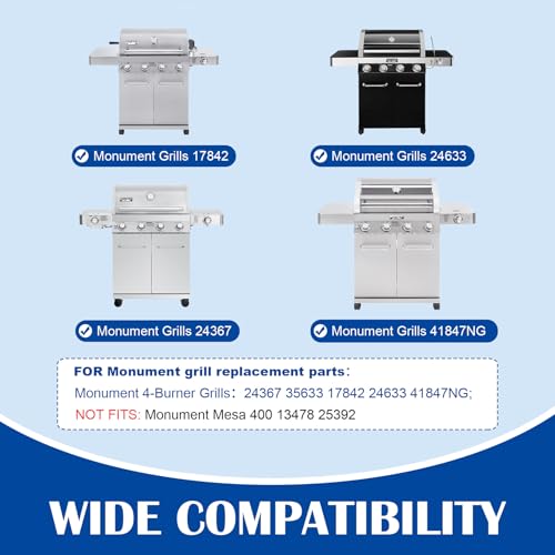 Image of Grill Replacement Parts for Monument 4-Burner 24367 35633 17842 24633 41847NG Gas Grill, Burner Tube Heat Plate, and Igniter Monument Grill Replacement Parts, Stainless Steel Grill Accessories, 4 Pack