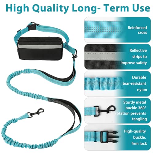 vsshe Joggingleine Hunde, Freihandleinen Hundeleine mit Verstellbarem Hüftgurt, Reflektierende Elastische Bauchgurt Hundeleine mit Dual Griffe für Spazieren Wandern Joggen(für alle Hunderassen) Blau