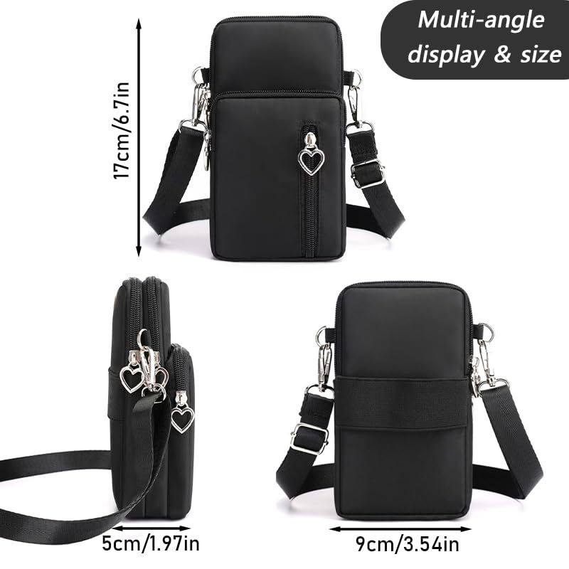 Black Small Crossbody Bag for Women-Mini Nylon Phone Purse with Zipper Closure,Adjustable Strap,and Wallet Pocket,Lightweight & Compact Shoulder Bag2