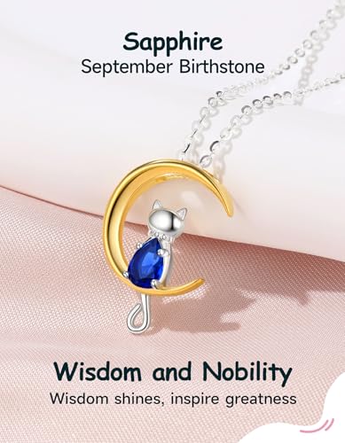 Birthstone Necklace for Women Girls, Cat Necklaces 925 Sterling Silver Teardrop Pendant 18K Gold-Plated Birthstone Jewelry Gifts for Birthday Easter4