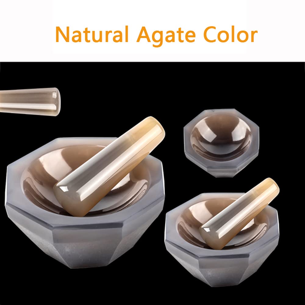 SagaSave Juego de mortero y mortero, 40 mm / 50 mm / 60 mm / 70 mm / 80 mm de diámetro, cuenco de ágata natural para moler especias, ajos, etc