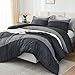 Litanika Queen Comforter Set Black White Grey - 3 Pieces Lightweight Summer Bedding Set for Boys Men, All Season Down Alternative Comforter (1 Comforter, 2 Pillowcases)