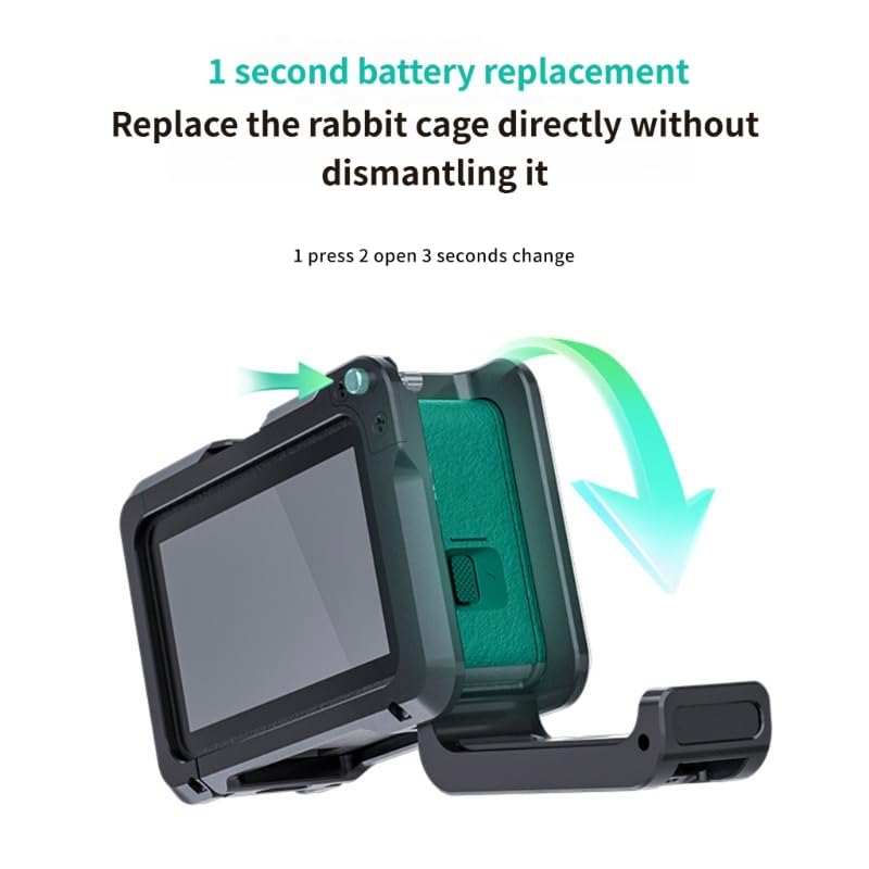 Gabbia espandibile per fotocamera Action6 con facile accesso a pulsante e porta