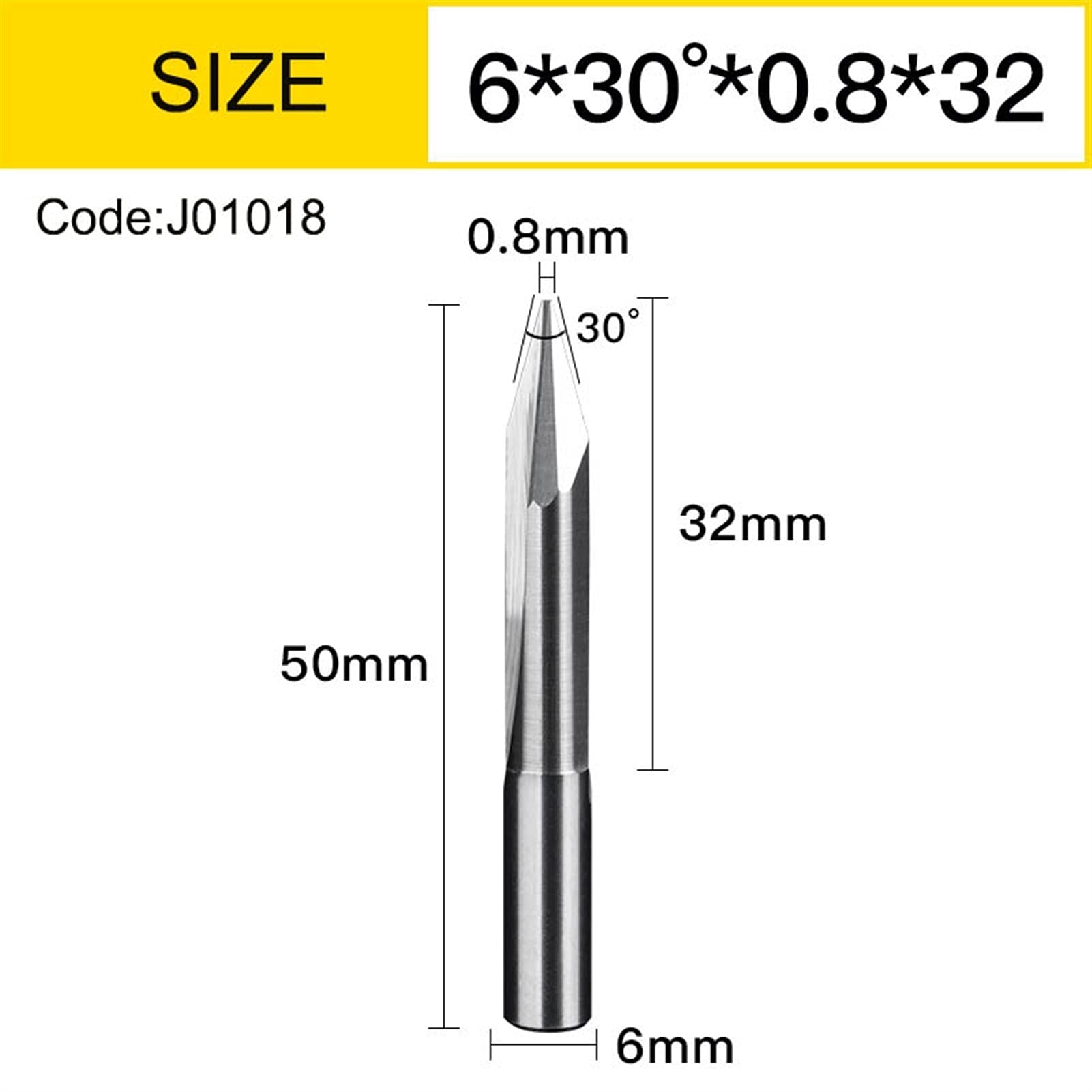 BERWENNY V-Sharp 2 Flutes End Mill 6mmShank CNC Engraving Bit Milling Cutter Carving Tool for Woodworking (Cutting Edge Length : 30x0.8)