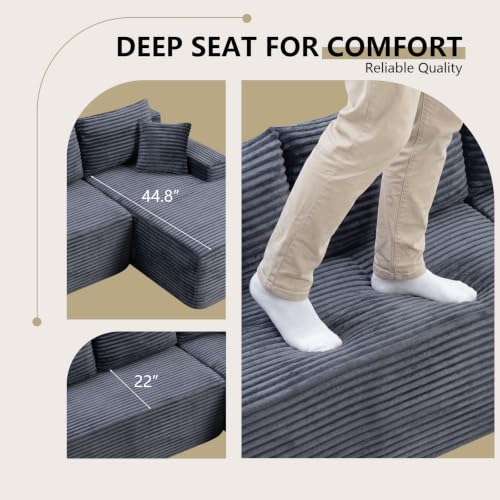 Image of 94.5 inch L Shaped Boneless Sectional Corduroy Couches for Living Room (Gray)