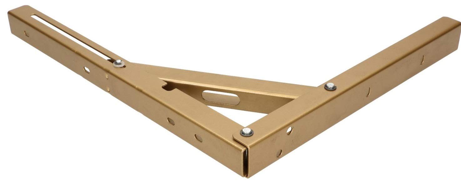 KOTARBAU® Juego de 2 escuadras abatibles para estanterías, baldas, estantes 400x300mm, Soporte de acero inoxidable, Dorado, Soporte plegable de esquina, Soporte de pared para ahorrar espacio, 100 kg