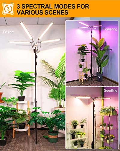 Dommia Grow Light With Stand,100W(1000W Equiv) Grow Lights For Indoor Plants Full Spectrum,3 Modes Floor Grow Lamp 15-105 Inch Adjustable Tripod Stand,6/10/12 Timer Auto On/Off Dimmable Plant Lamps #TOP3