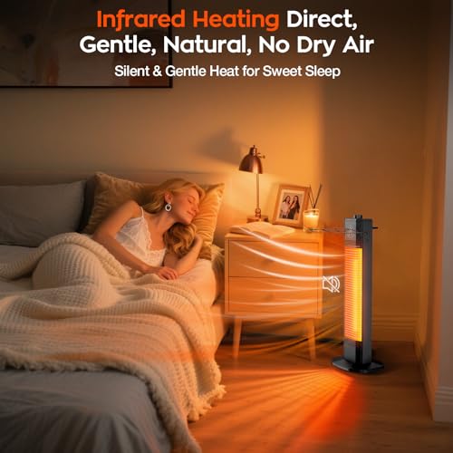 Image of Outdoor Electric Patio Heater, 27-inch Infrared Tower Heater with 1200W Instant Heating, IPX5 Waterproof, Tip-Over & Overheat Protection, Space Heater for Patio Garage Workshop Indoor & Outdoor Use