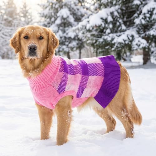 Image of Dog Sweater Dress Plaid Knitwear for Large Dogs Girl Christmas Clothes