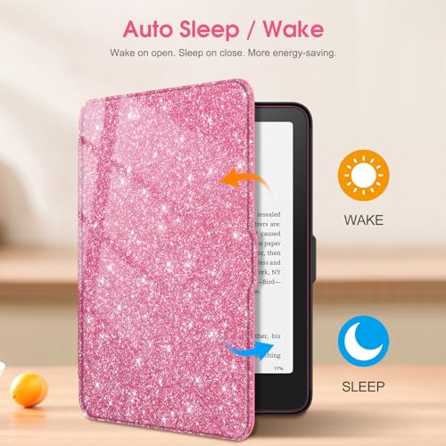 Image of Fintie Case for 7 inch All-New Kindle Paperwhite (12th Generation, 2024) and Kindle Colorsoft Signature Edition - Slim Lightweight Shell PU Leather Protective Cover with Auto Sleep /Wake, Magenta Glitter