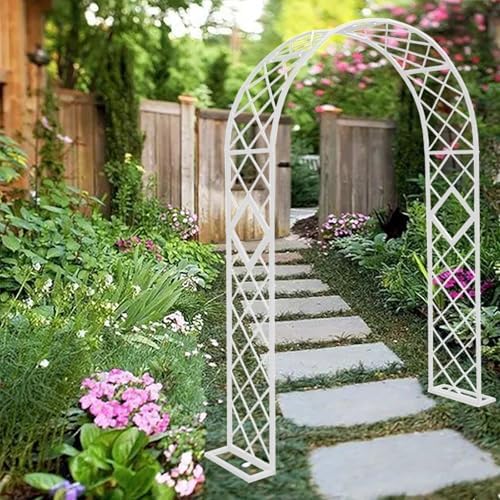 Metal Garden Arbor Arch for Climbing Plants - 7.5ft Steel Trellis in White/Black/Green/Brown - Outdoor Wedding Ceremony Party Decor - Durable Garden Feature