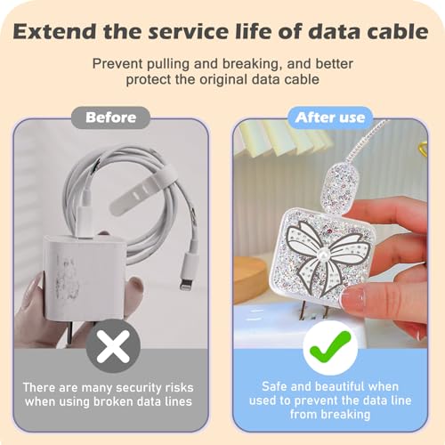 Protector de cable con purpurina para iPhone 15 14 13 USB-C transparente 4