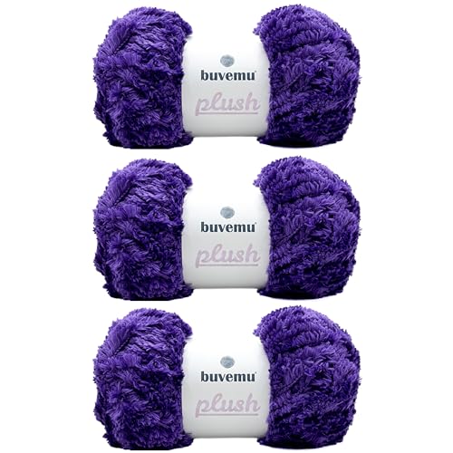 Image of Plush Faux Fur Bulky Yarn, Super Soft Fluffy Fuzzy for Knitting Crocheting Crafting, 100 Gram (3.53 Ounces) 109 Yards (100 Meters) (Violet) (3 Skeins)