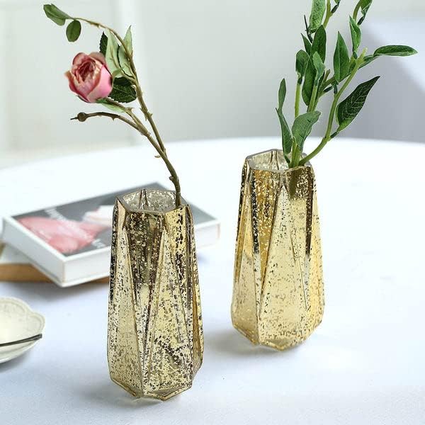 TABLECLOTHSFACTORY 2 Pack 8" Gold Mercury Glass Vases