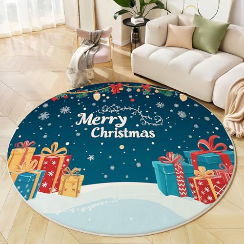 Tapis de Noël lavable antidérapant turquoise 120 cm anti-glisse salon - 4
