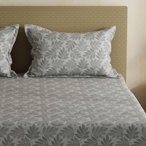 Image of Layers 100% Cotton Bedsheet for Double Size Bed | Lumina Floret Collection | 144 TC Soft & Breathable | Floral Print with 2 Pillow Covers | Wrinkle Free & Colorfast | 3 Piece Bedding Set - Grey