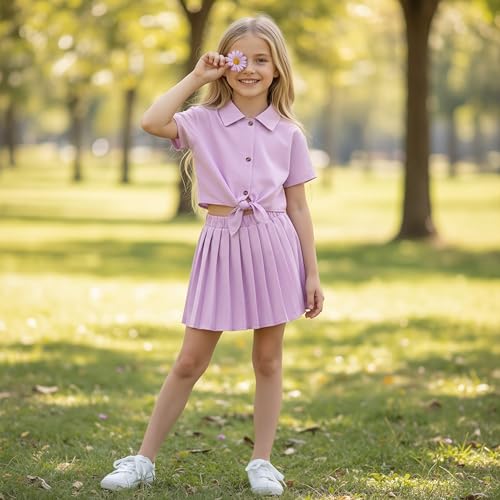Image of HIHA Girls 3 Piece Outfit Cami Crop Tops Skirt Set with Button Down Shirts Size 6-12