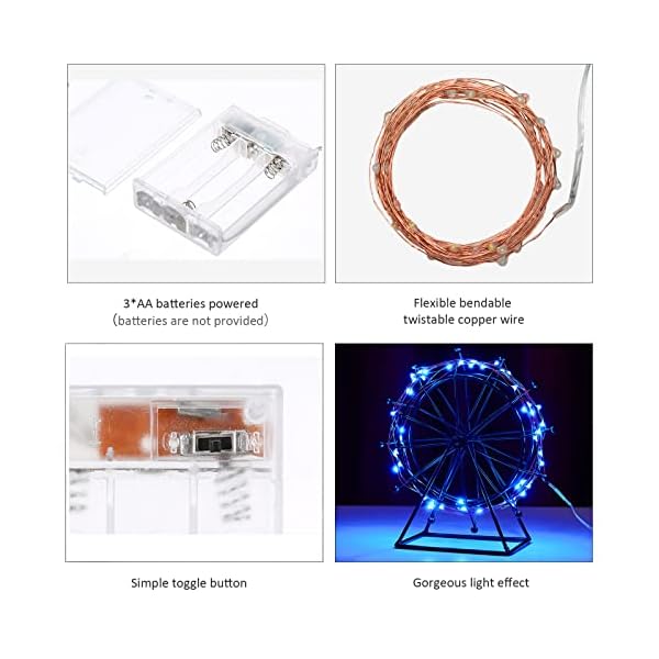 Ariceleo led fairy lights battery operated, mini battery powered copper wire starry fairy lights, battery operated lights for bedroom, christmas, parties, wedding, centerpiece, decoration - image 3