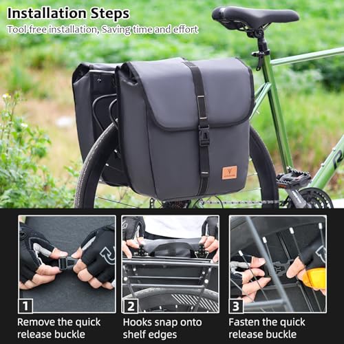 CamGo Bike Pannier Bag 20L Cycling Rear Rack Bag Waterproof Bicycle Trunk pack Cycle Storage Luggage for Road MTB Bikes City Commuting Travelling Black (Black, 20L)