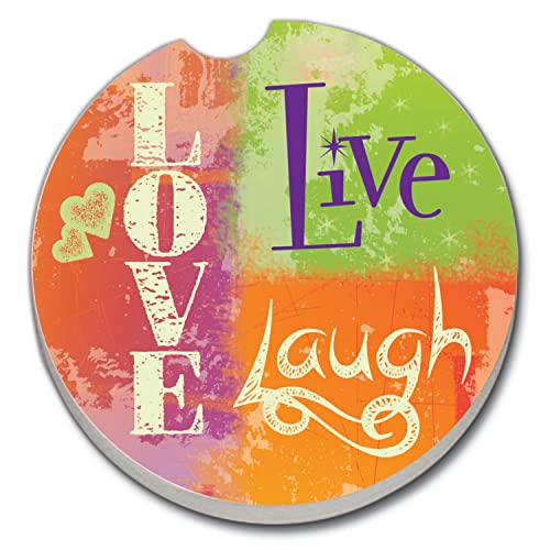 CounterArt Absorbent Stoneware Car Coaster, Live Laugh Love Bright