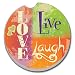 CounterArt Absorbent Stoneware Car Coaster, Live Laugh Love Bright