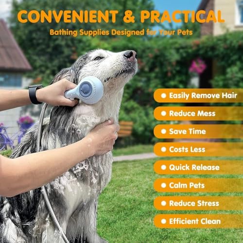Haustier-Badebürsten-Sprühset, Haustier Duschsprüher, Hundebadebürste mit weicher Bürste und Adaptern für drinnen und draußen, Baden, Pflegen, Massieren und Waschen