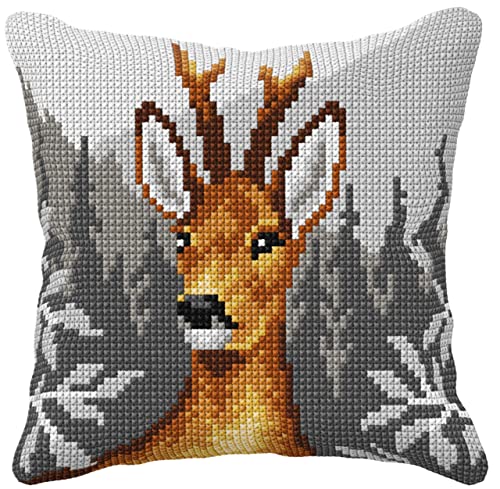 Orchidea - Cushion Cross Stitch Kit - Deer - Printed Canvas - 4.5 Count - for Adults - 99014, 40 x 40cm