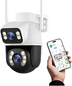 Câmera De Segurança Sem Fio Wi-fi Externa Interna HD 3MP Lente Dupla Giratória Smart IP66 Prova D'água Visão Noturna Infravermelho Chamada de Voz Bidirecional Premium