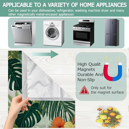 Image of Tropical Flowers Dishwasher Covers for The Front Magnetic,Summer Palm Leaves Refrigerator Magnets Decoration,Reusable Dishwasher Cover Panel for Home Kitchen Decor 23x26 Inch
