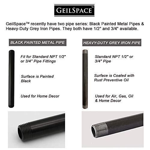 GeilSpace 6 Pack 1/2\" × 24\" Heavy Duty Pre-Cut Grey Metal Pipe, Industrial Steel Fits Standard Half Inch Threaded Pipes and Fittings - Vintage DIY Industrial Shelving (1/2\" × 24\", Grey)