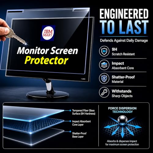 Image of JBM MART 24 Inch Monitor Screen Protector Glass | LED Monitor Guard for 23, 23.6, 23.8, 24 Inch [Non Breakable Tempered Fiber Glass Guard]- 100% Crystal Clear Transparent