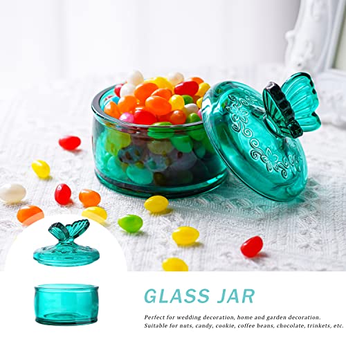 Kanpura Green Embossed Glass Jar With Lid,Crystal Glass Candy Dish,Candy Jars Jewelry Box For Wedding Party Buffet, 3.5 Oz #TOP3