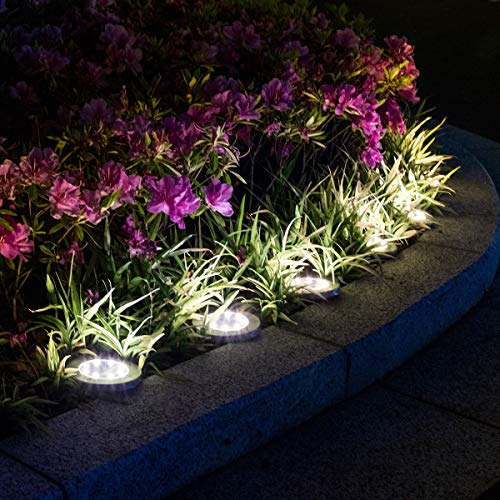 image for Solpex Solar Powered Disk Lights, 8LED Solar Ground Lights Outdoor Wat