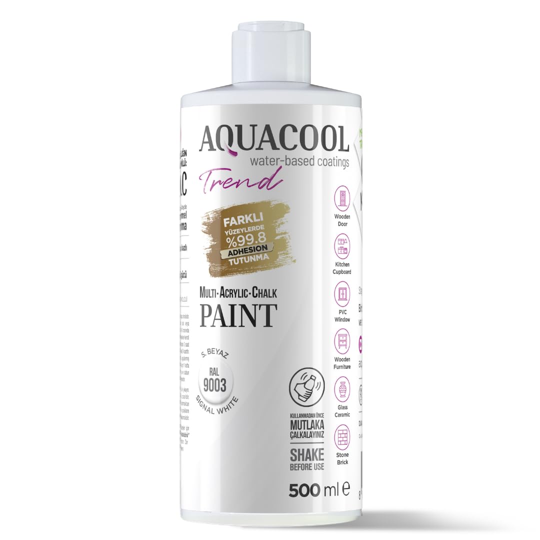 Aquacool Trend MAC paint - Furniture, cabinets, tiles, countertops No primer or varnish needed 16.9 Fl Oz (RAL 9003 Signal white)