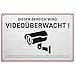 Produktbild HAGEFOL® Schild Videoüberwachung (30x20 cm - groß) mit DSGVO Hinweis, inkl. 4 Bohrlöcher, Kamera Warnhinweis für Überwachungskamera oder Kamera Attrappe (Aluminium gebürstet 30x20 cm)