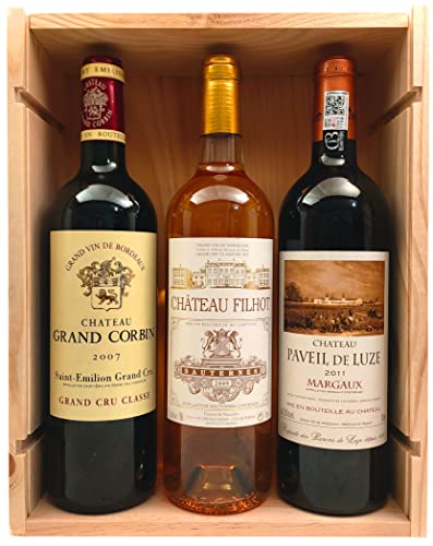 Coffret Vieux Millésimes Bordeaux - 1 Grand Cru Classé de Saint-Emilion 2007 + 1 Grand Cru Classé de Sauternes 2009 + 1 Cru Bourgeois Margaux 2011